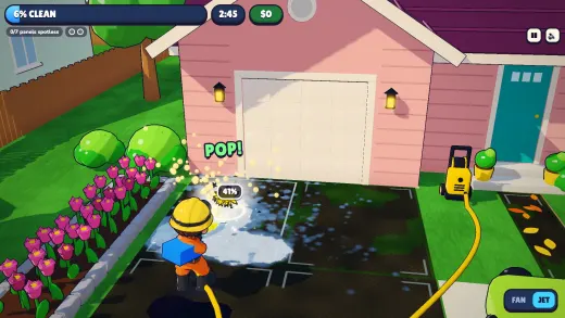 A panel popping clean outside a pink house